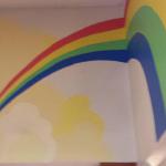 This rainbow mural is about to get primed over and painted. 